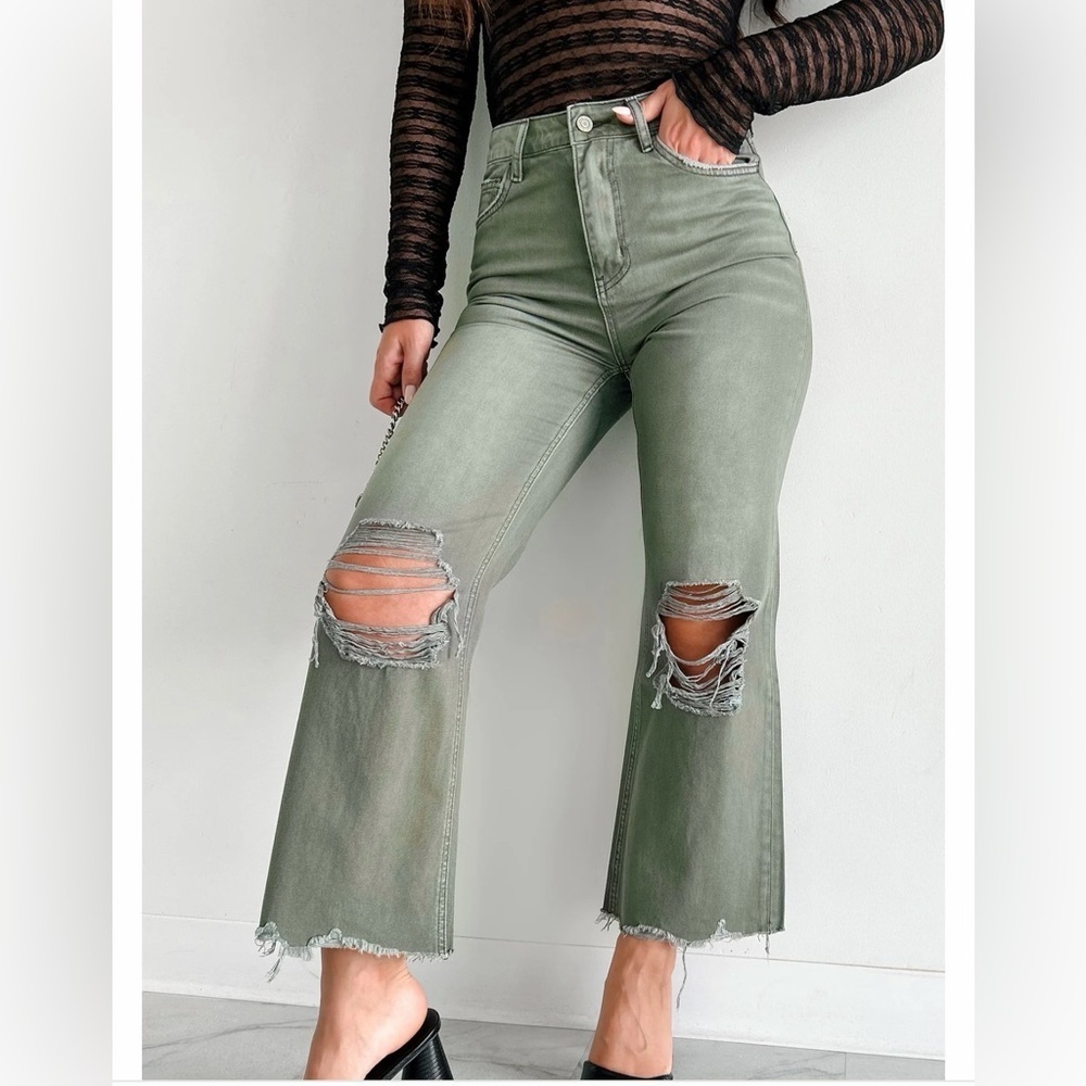 Olive Distressed Women's Jeans